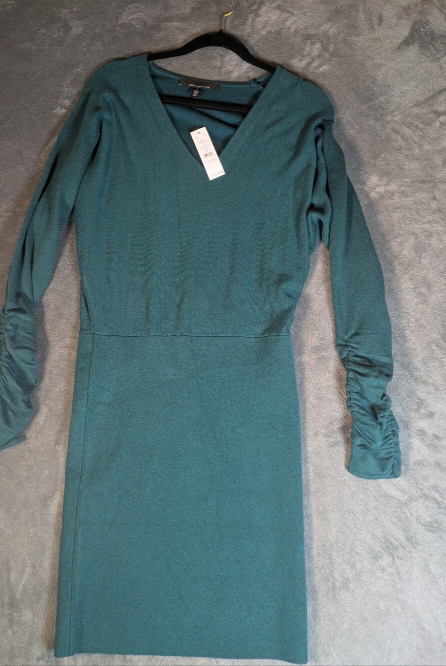 WHBM Long Sleeve Dolman Sweater Dress Heathered Dark Sea Small NWT